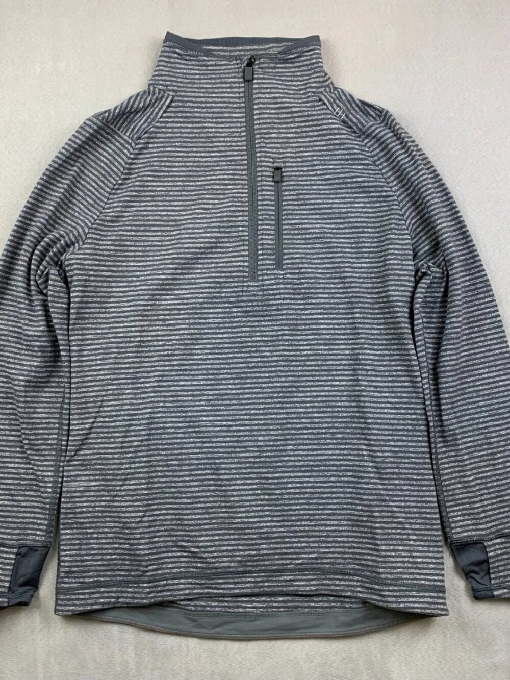 Lululemon Mens Pullover Small Gray Striped 1/4 Zip Lightweight Performance Soft